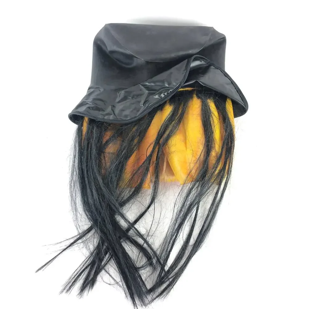 Paper Magic Group Halloween Mask VTG 1996 Pumpkin Horror Jack O Lantern Hat Hair